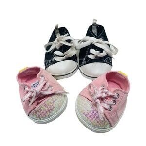 2 Pair Build A Bear High Top Black & White Sneakers Shoes & Pink Sequin Sneakers